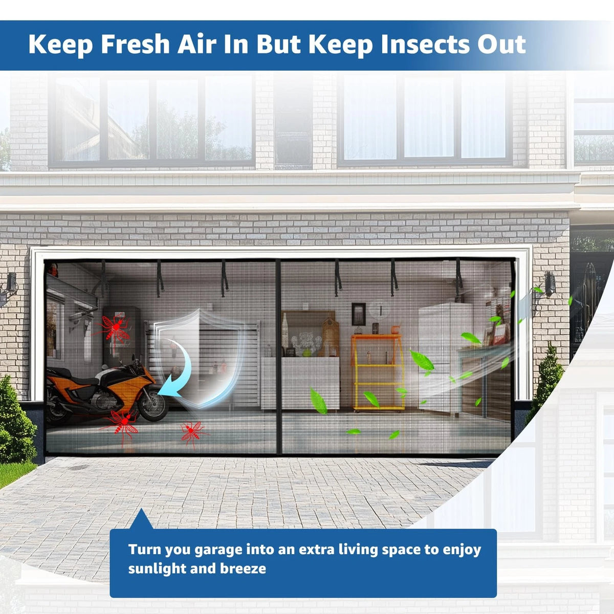 Retractable Garage Door Screen for 1 Car (8x7FT) - Black