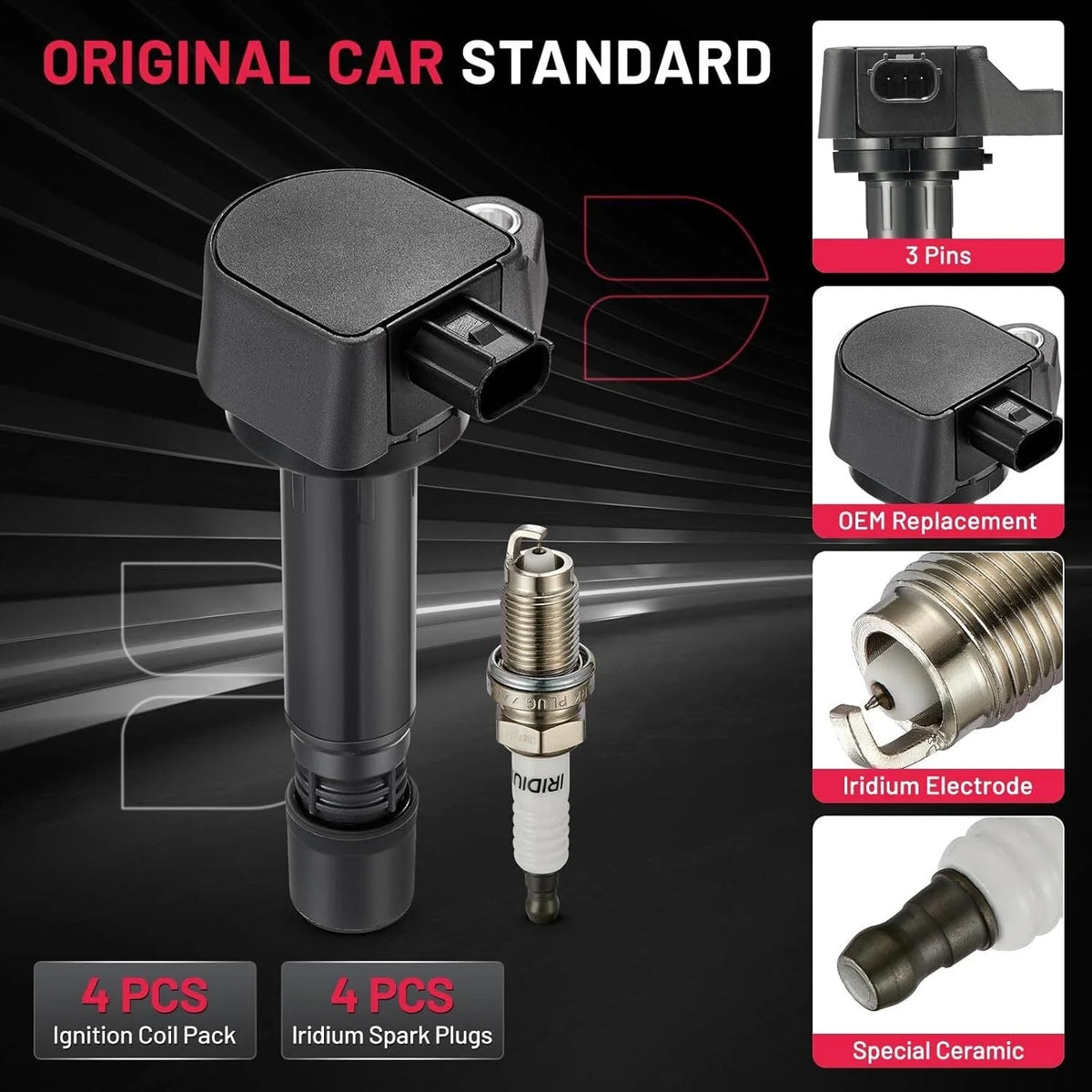 Set of 4 Ignition Coils & Spark Plugs for Honda Civic 2006–2011 UF582 E1082