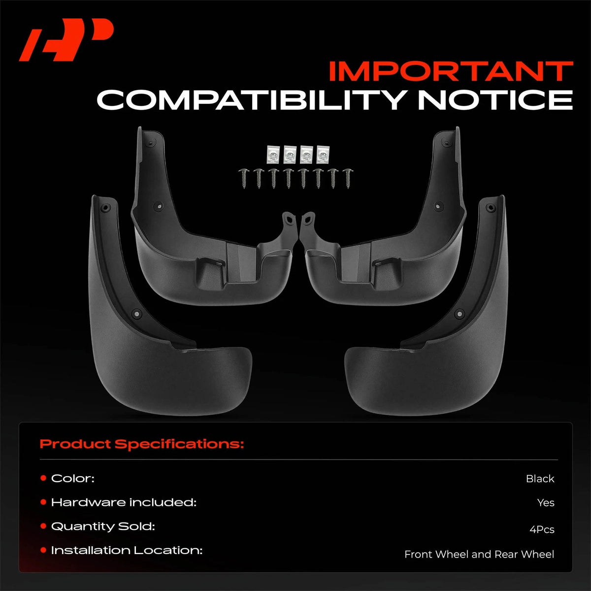 Set of 4 Mud Flaps Splash Guards for Hyundai Santa Fe (2009–2013)