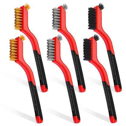 6X Wire Brush Set for Cleaning (Brass/Stainless Steel/Nylon)