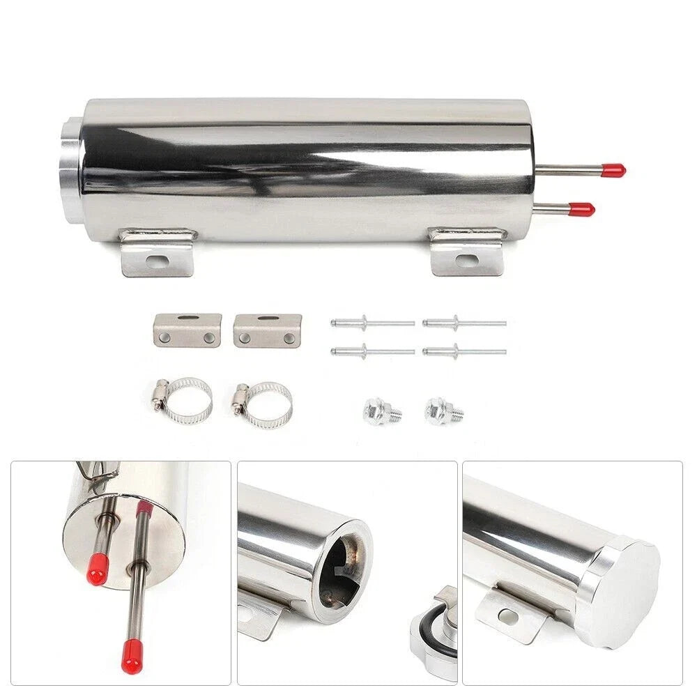 32oz Polished Stainless Steel Radiator Coolant Overflow Catch Tank for