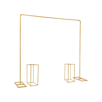 Gold Metal Wedding Backdrop Stand with 2 Flower Stands and 1 Balloon Stand