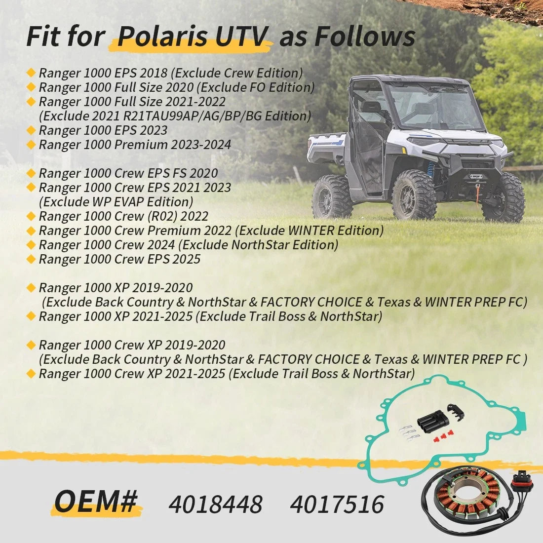 Stator & Stator Cover Gasket for Polaris Ranger 1000 Crew EPS (2015–2023) 4018448 4017516