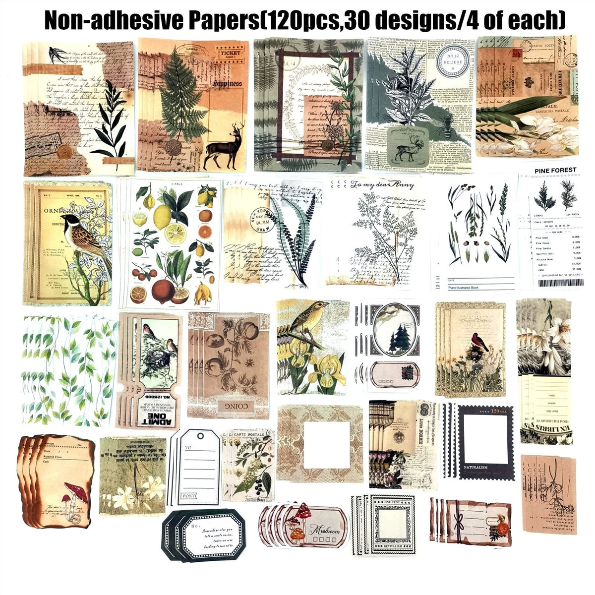 260PCS Vintage Journaling Scrapbooking Set - Plants and Birds