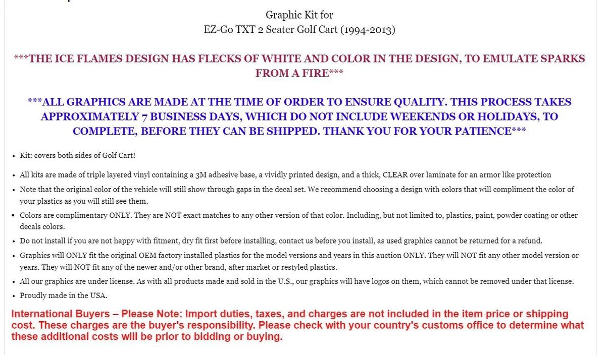 Golf Cart Graphics Decals Stickers for E-Z-GO TXT (1994–2013)