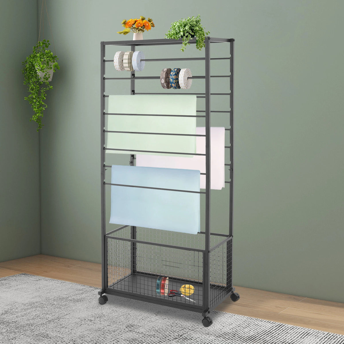 Scarf Display Stand Organizer Rack with 4 Lockable Wheels (59.06in H)