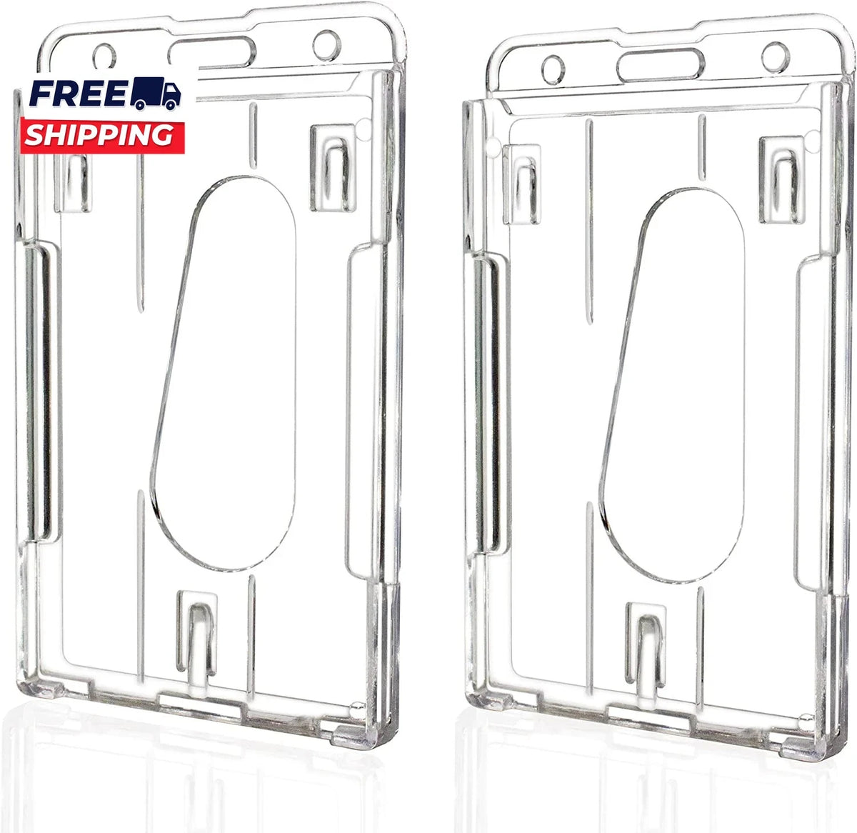 Set of 2 Hard Plastic ID Badge Holders for 2 Cards