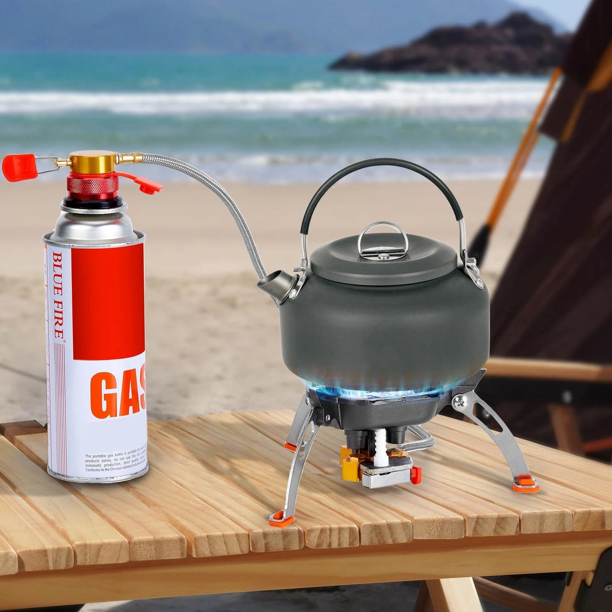 7200W Windproof Camping Stove with Piezo Ignition & Fuel Canister Adapter