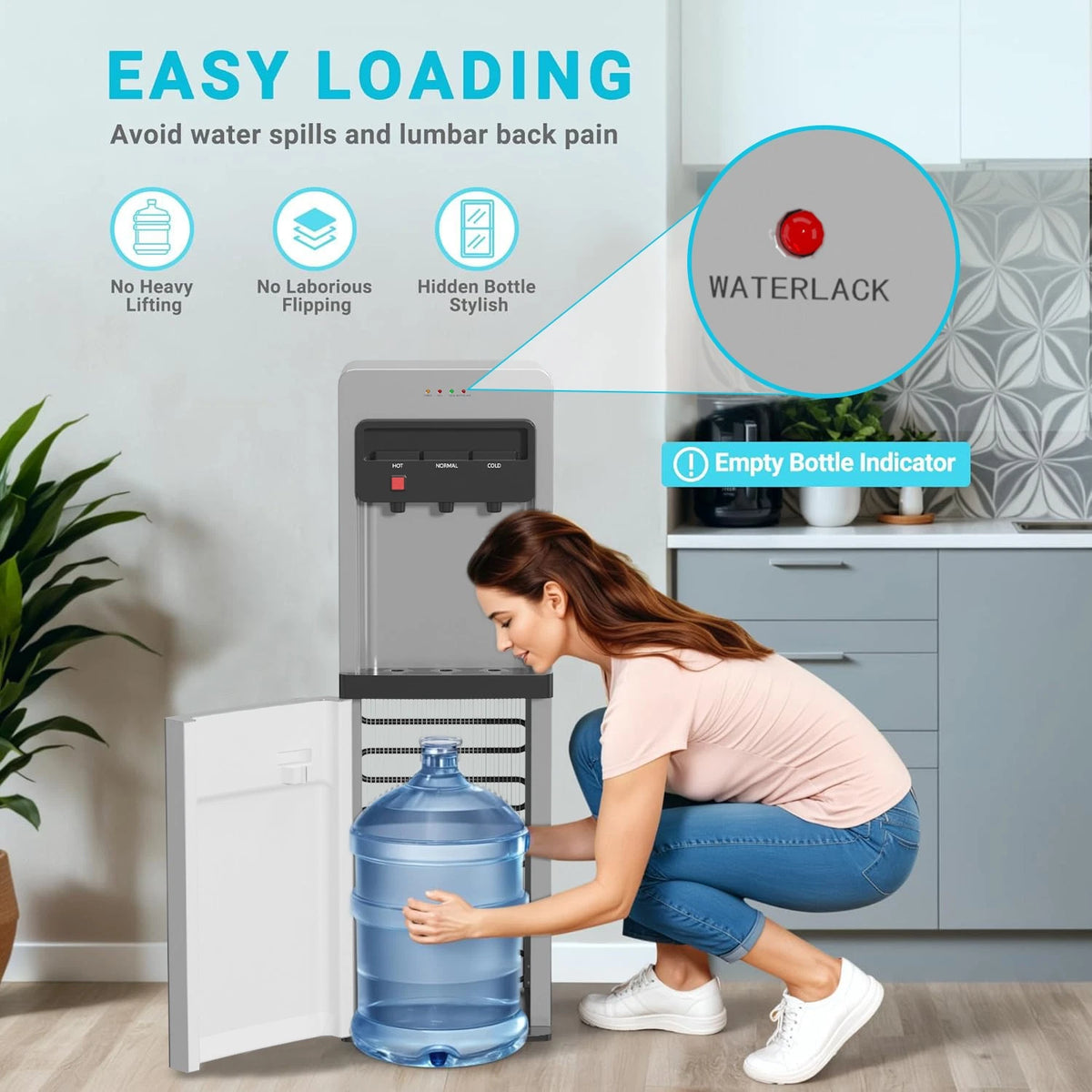 Bottom Load Water Cooler Dispenser with Lack Water Alert, 3 Temperature Set