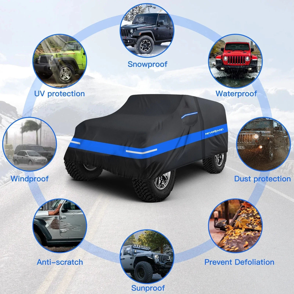 Heavy Duty Car Cover for Jeep Wrangler JKU JLU (1999–2025) UV Dust Protector