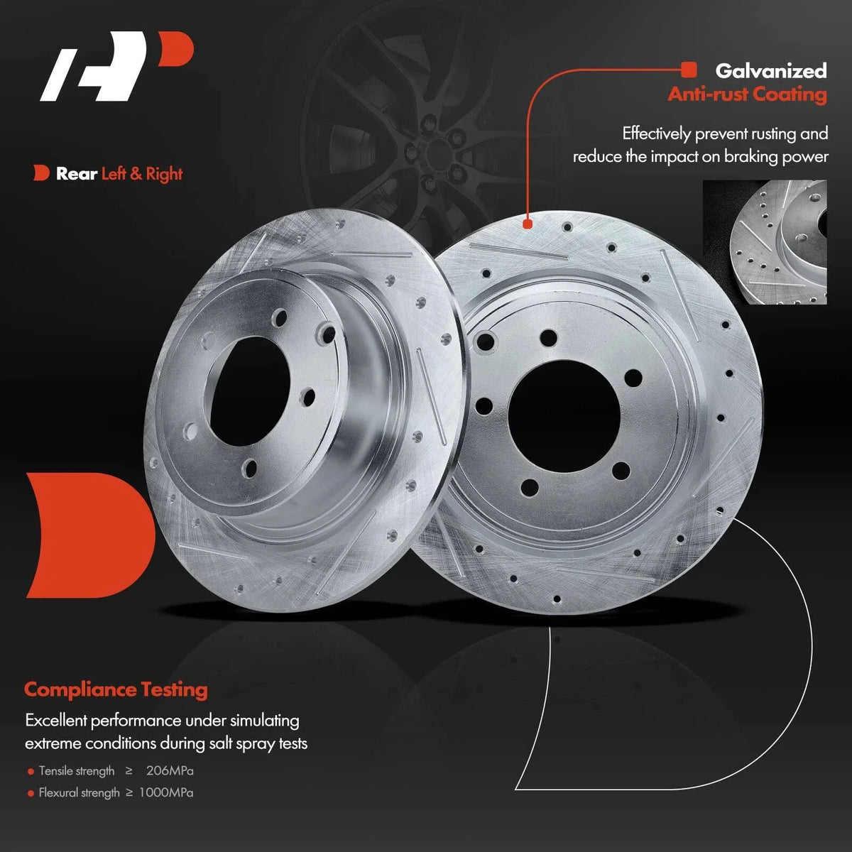 Rear Drilled Rotor & Pad Set for Dodge Jeep Chrysler 200 (2011–2014)
