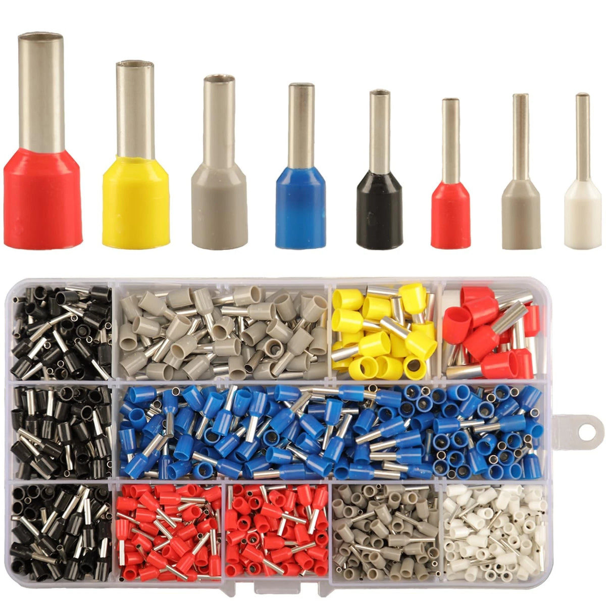 900pcs Wire Ferrule Terminals Kit - 8 Types AWG Red, Yellow, Black, White