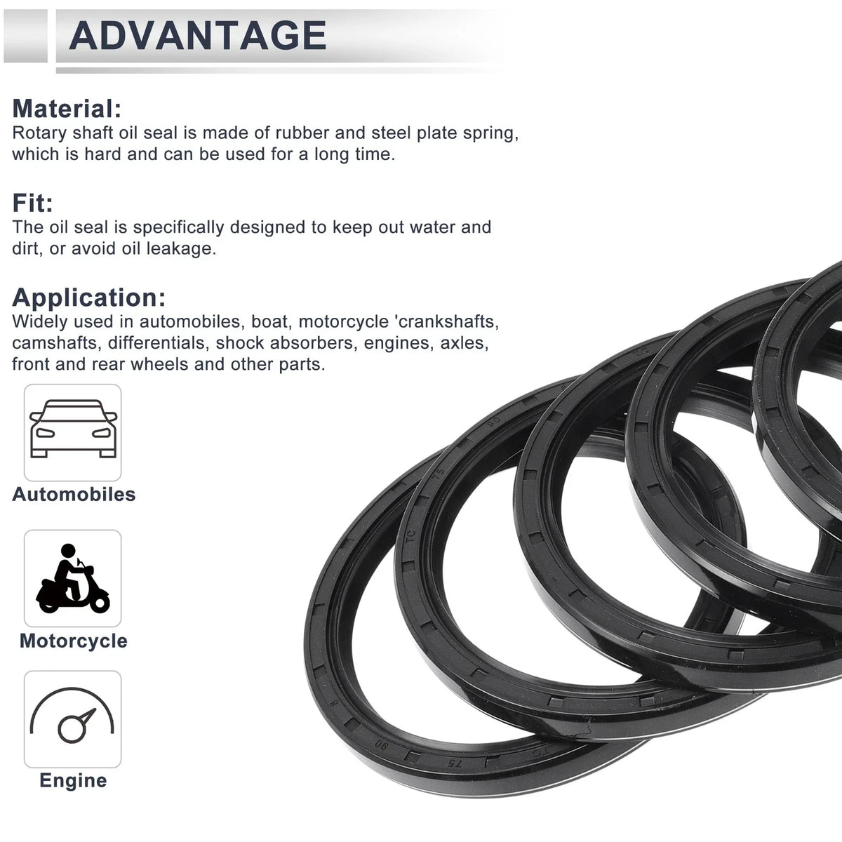 Set of 5 Oil Seal Rotary Shaft Seal Nitrile Rubber 75x90x8mm