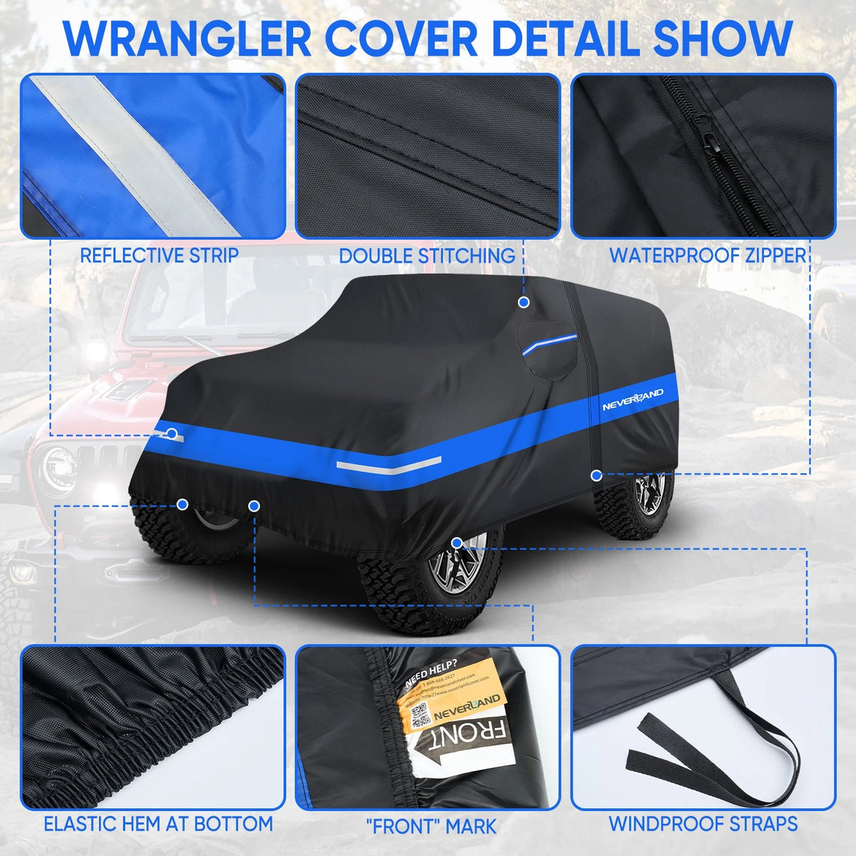 Car Cover for Jeep Wrangler 2 Doors JK JL (2007–2025) NEV A52-59-W-2