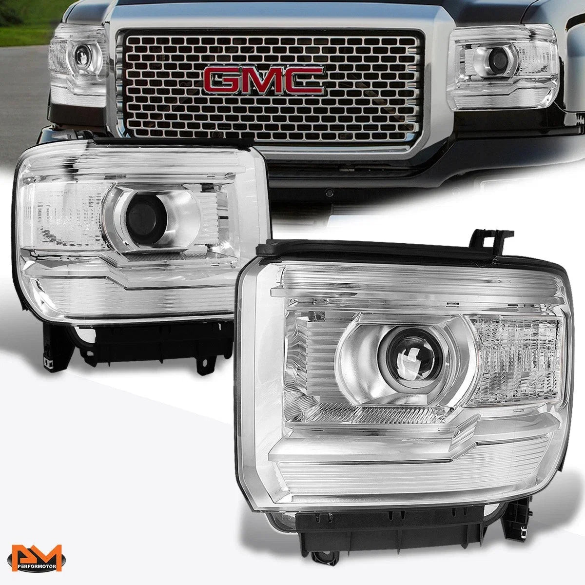 Projector Headlight for GMC Sierra Pickup (2014–2018) Chrome Housing Clear Corner