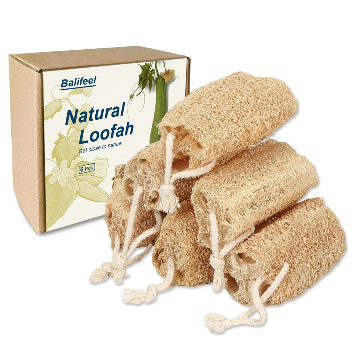 Set of 6 Natural Loofah Sponges for Exfoliating Body Scrubber