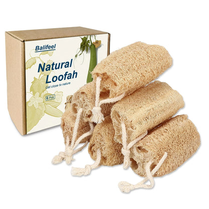 Set of 6 Natural Loofah Sponges for Exfoliating Body Scrubber