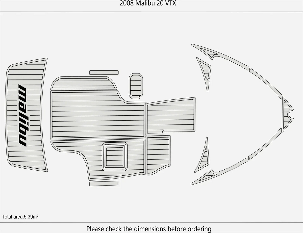EVA Foam Pads for Malibu 20 VTX (2008) - Cockpit Swim Platform Teak Deck Mat