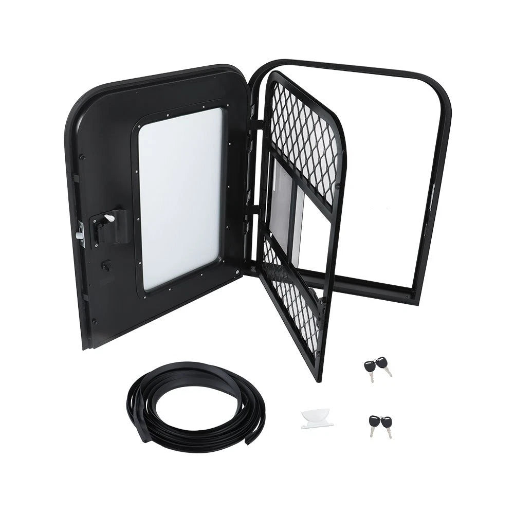 26" x 32" Black Driver Side RV Entry Door for Teardrop Trailer BCK55902K