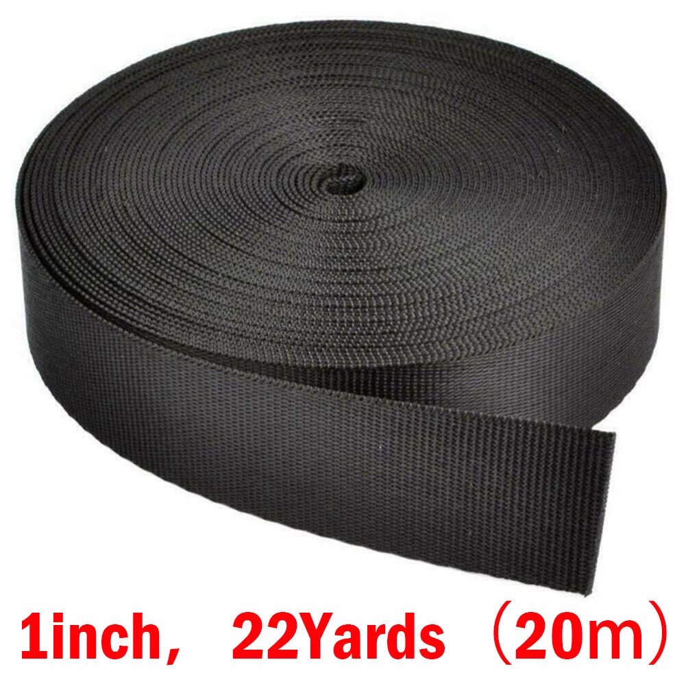1 Roll 22 Yards 1 Inch Wide Black Nylon Heavy Duty Webbing Strap