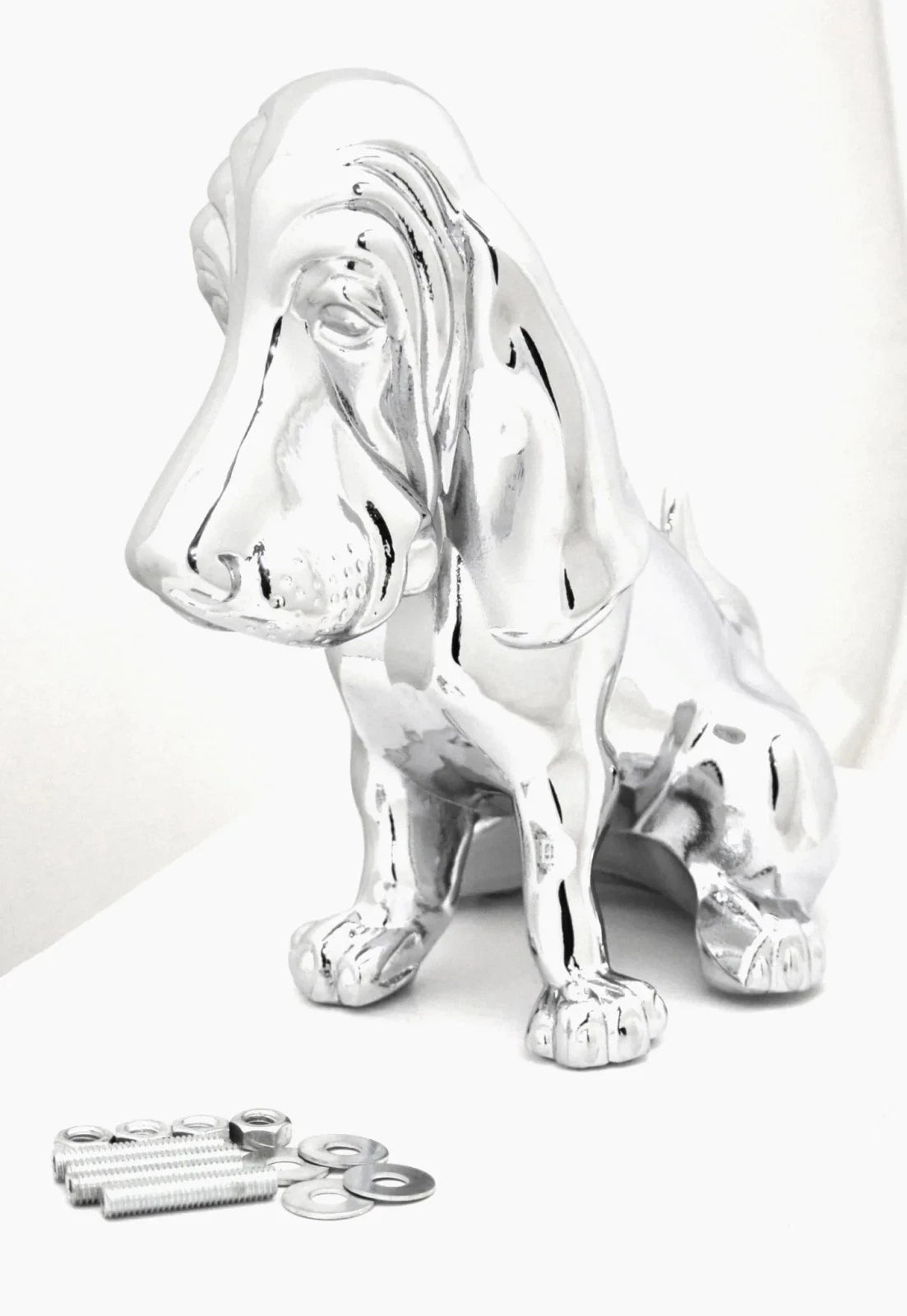Hood Ornament for Basset Hound Chrome 4 Stud Mount (H)-HTS#5040