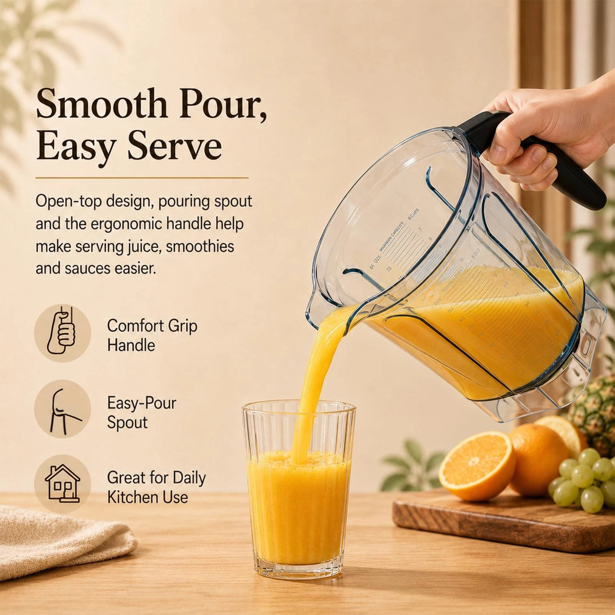 64oz Low-Profile Blender Pitcher for 750, 5200, 5000, 6300, 7500