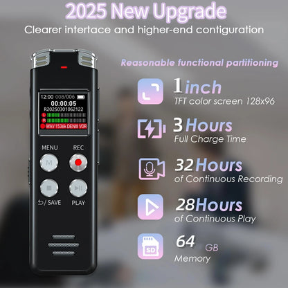64GB Digital Voice Recorder with Playback (Mini, Black)