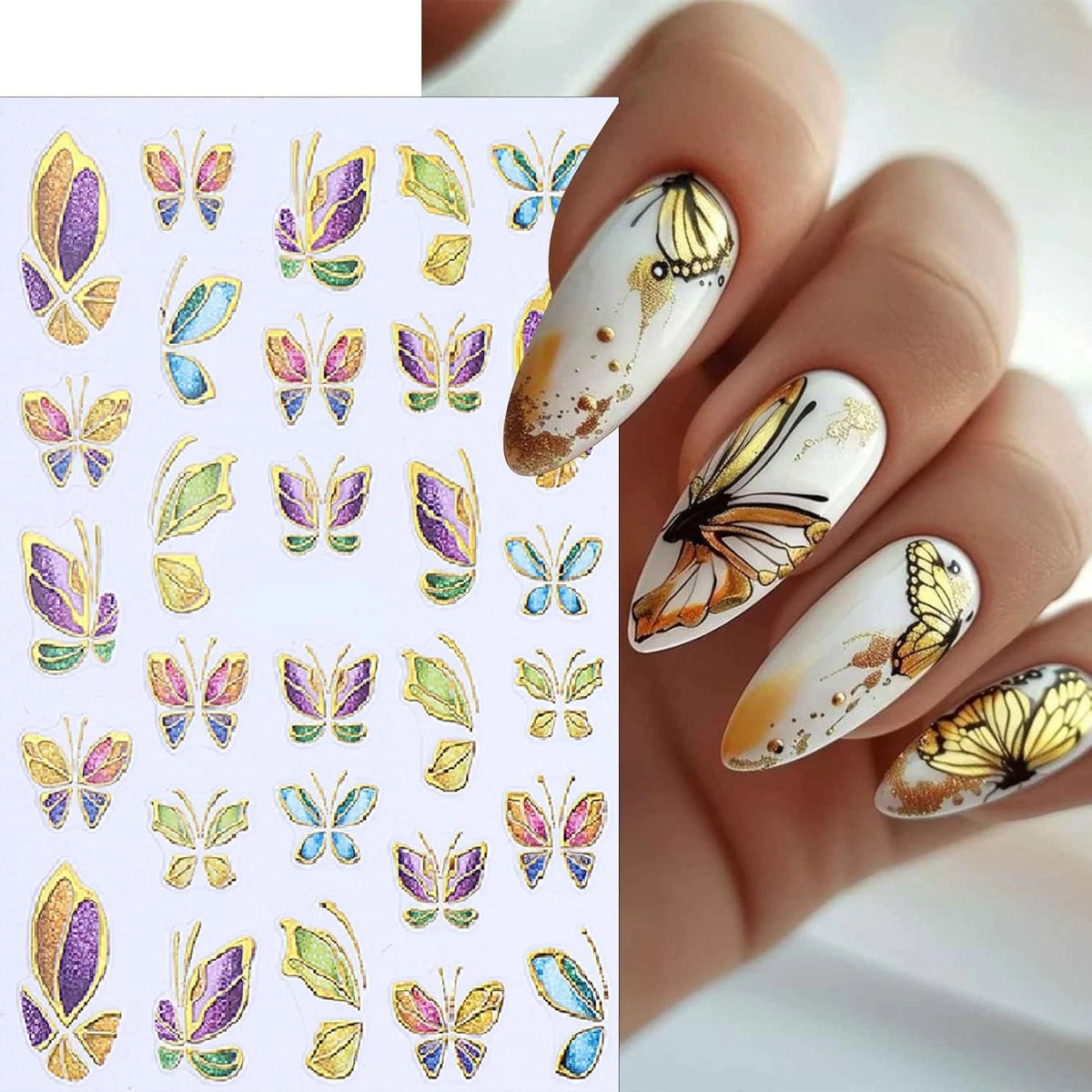 Luxury Glitter Gold Self-Adhesive Nail Art Stickers (Blue Butterfly)