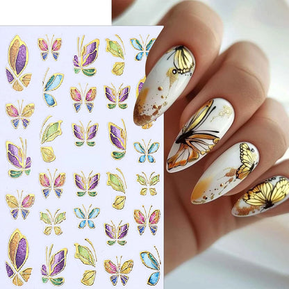 Luxury Glitter Gold Self-Adhesive Nail Art Stickers (Blue Butterfly)