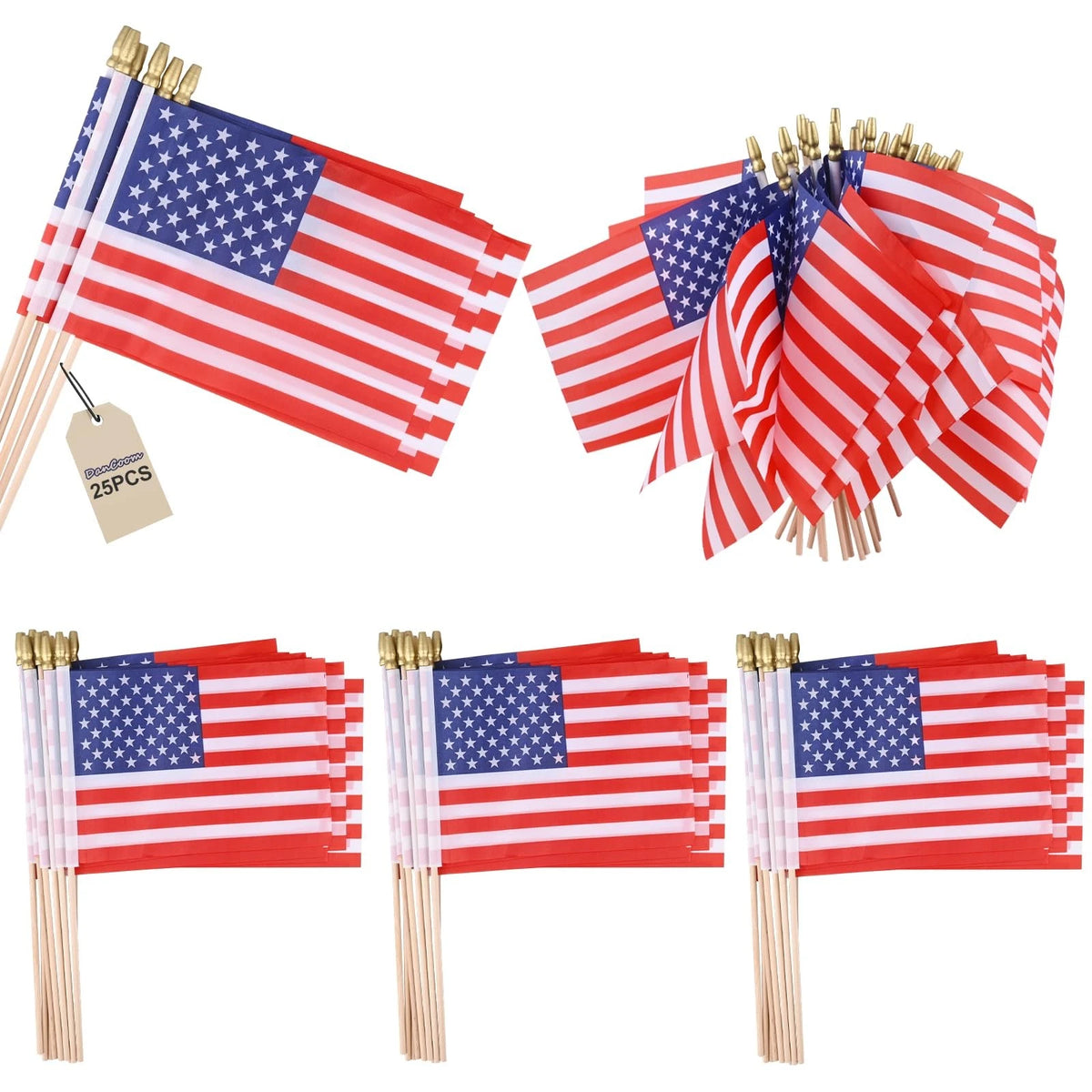 12 Pack 4x6 Inch USA Flags on Stick for Outdoor Decorations