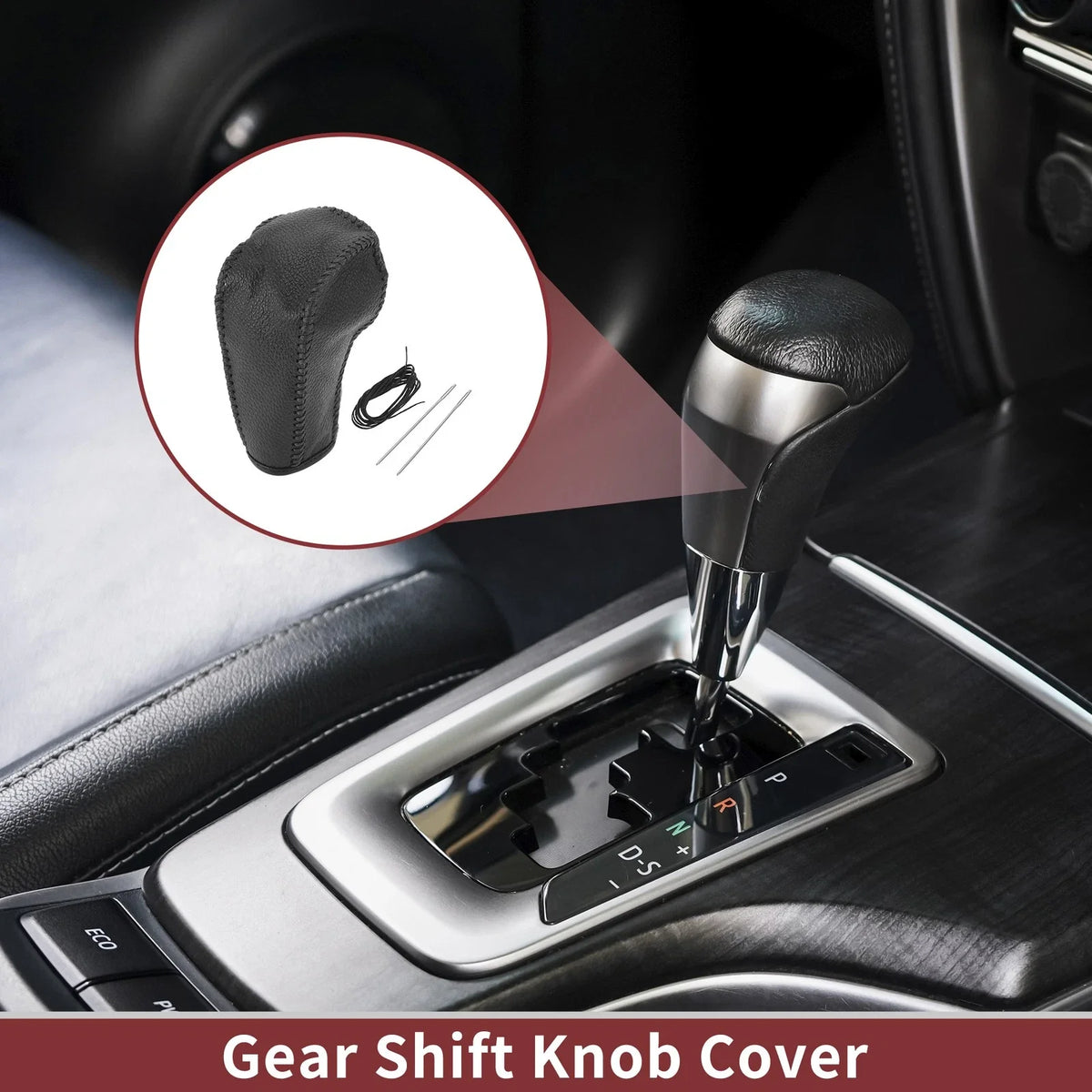 1Pc Gear Shift Knob Cover for Ford Edge (2011–2014) Black Faux Leather