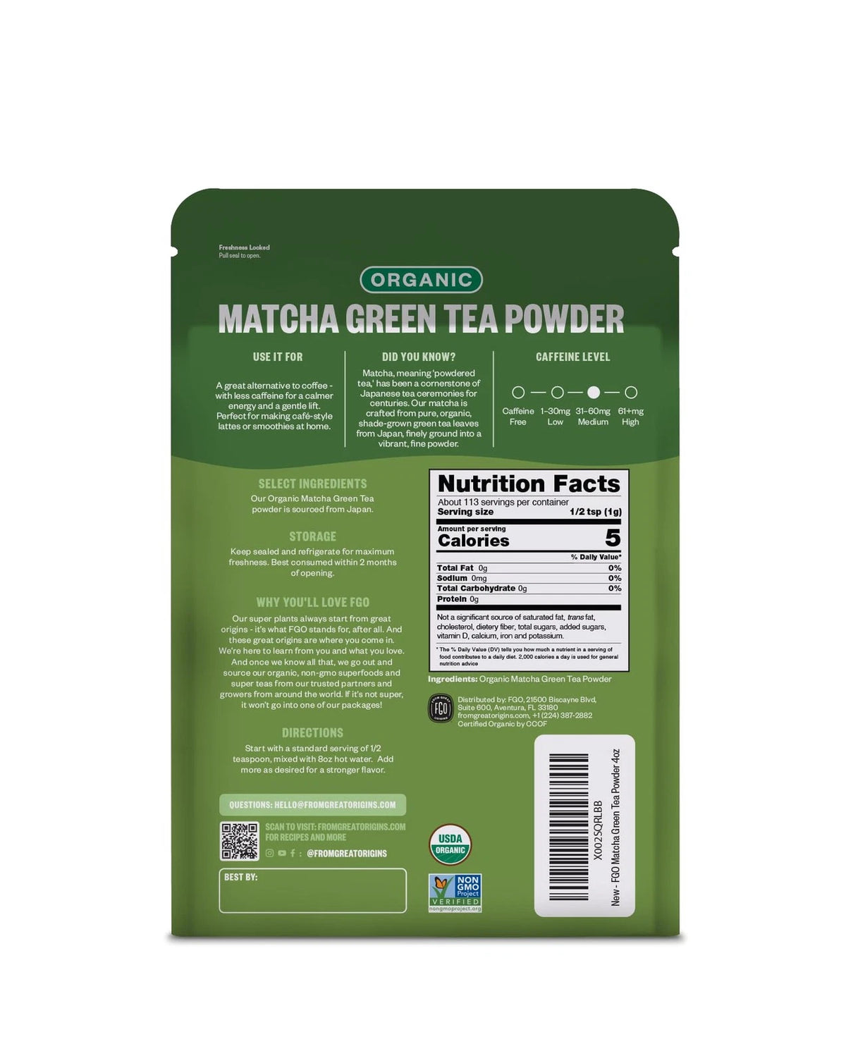 Organic Matcha Green Tea Powder for 4 Ounce (Pack of 1)