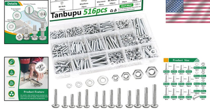 516Pcs Black Nuts and Bolts Assortment Kit for