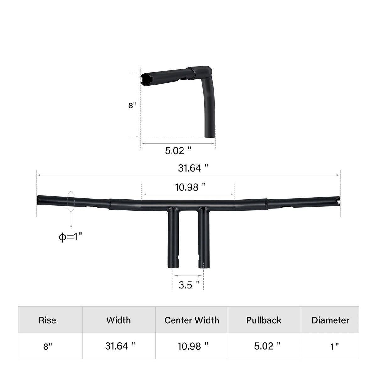 1.25'' 8" Rise T-Bars Handlebar for Harley Sportster Dyna Touring