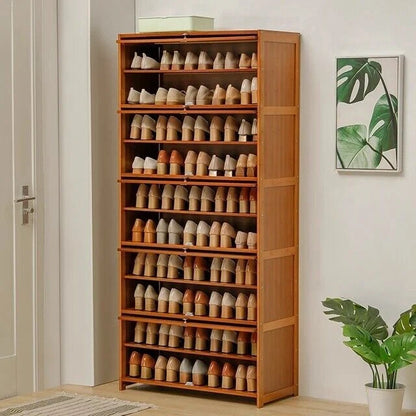 10-Tier Bamboo Shoe Rack Organizer for Home Storage (No Part Numbers)