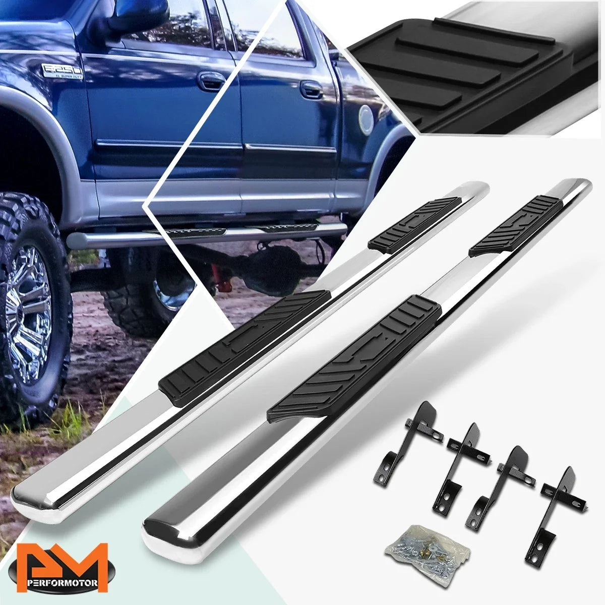 Set of 2 Oval 5" Side Step Nerf Bars for Ford F150 SuperCrew (2001–2003) Chrome