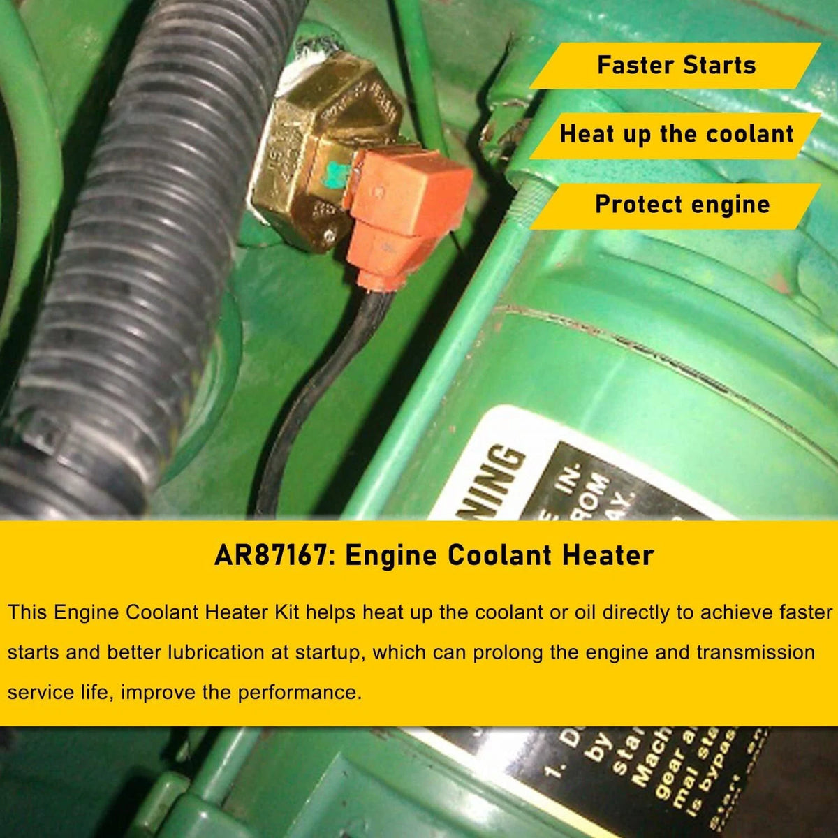 Engine Coolant Block Heater Kit for John Deere 2032R 2025R 1023E 1025R