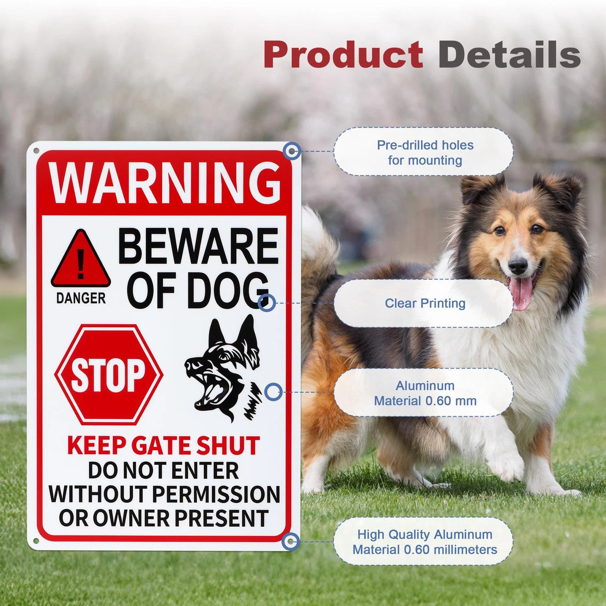 Beware of Dog Sign for Home (11.81x7.87 inch, Reflective Tin)