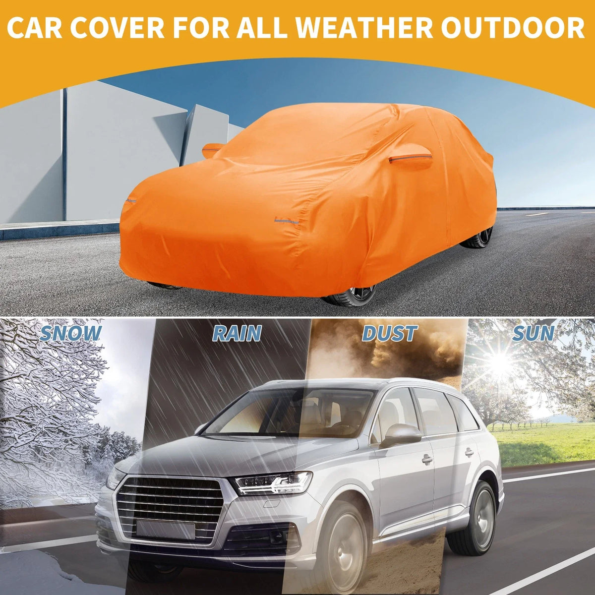 Waterproof Car Cover for Honda Civic (All Weather, Orange, Zipper)
