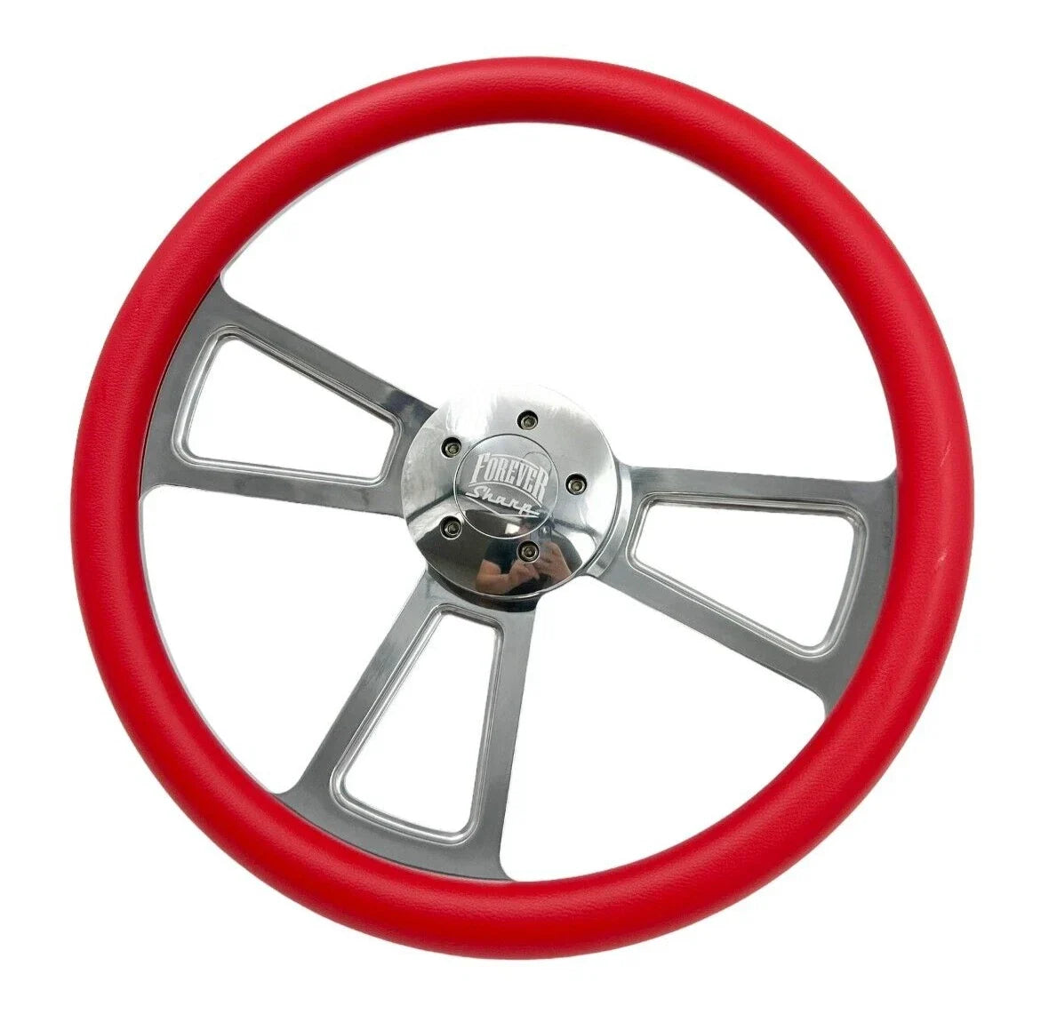 Polished 5 Hole Steering Wheel Rim Red Wrap for Peterbilt Kenworth Freightliner (18")