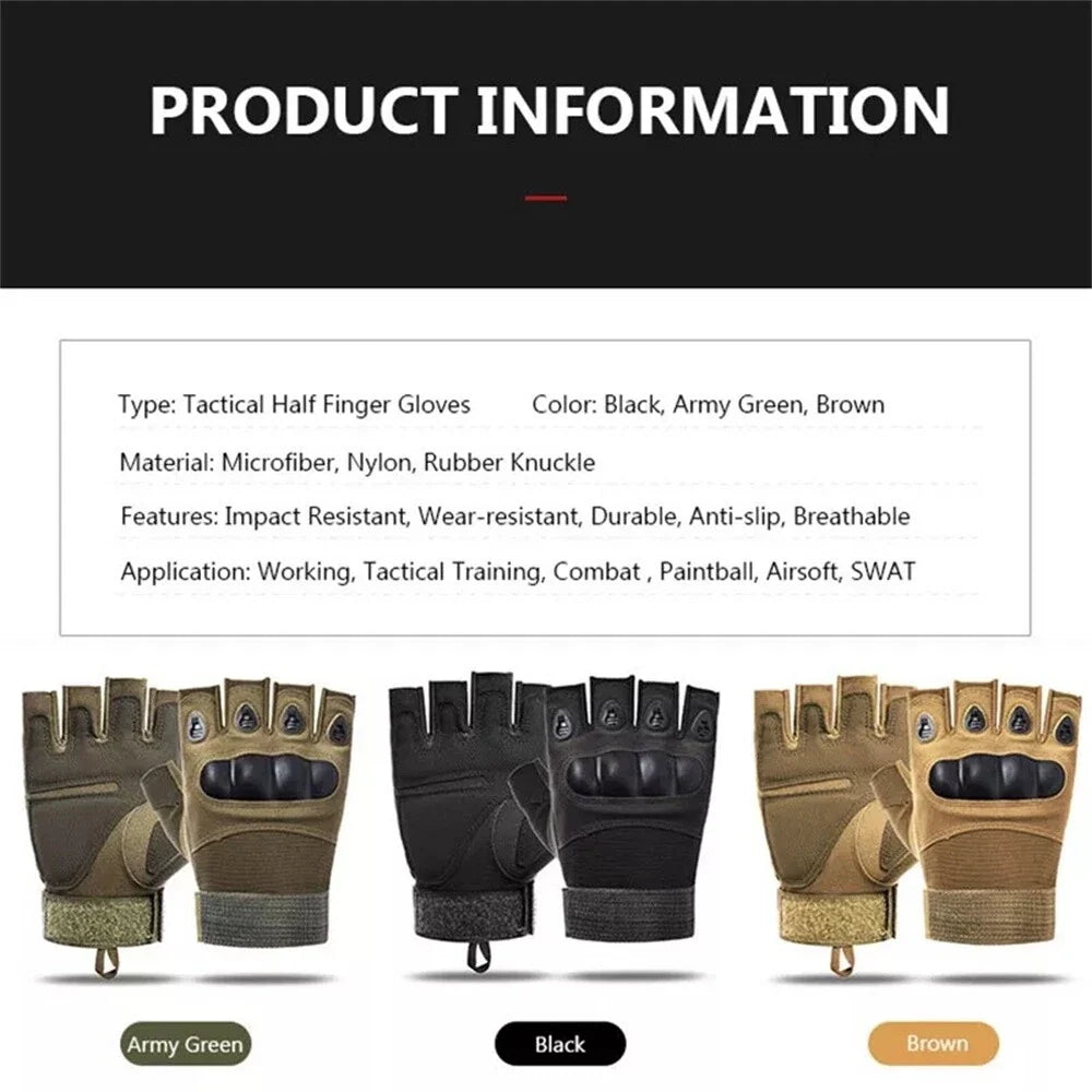 Tactical Fingerless Gloves with Knuckle Protection for Military Training