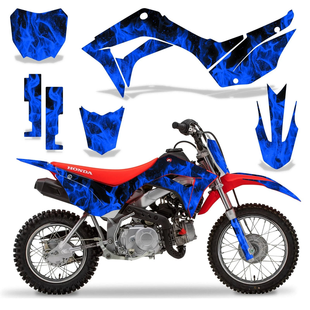 Custom MX Graphics with Plate Decals for Honda CRF 110F (2019–2021) Blue Flames