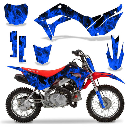 Custom MX Graphics with Plate Decals for Honda CRF 110F (2019–2021) Blue Flames