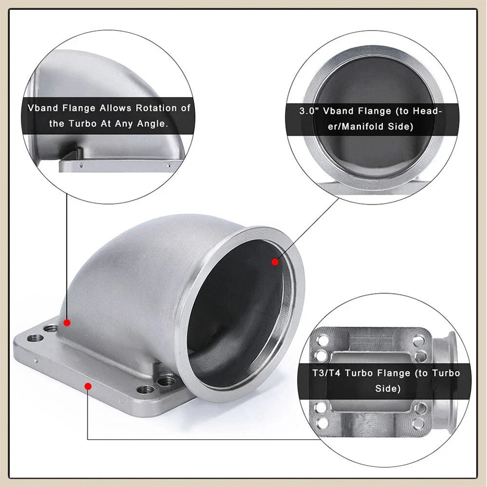 3" V-Band 90° Elbow Adapter Flange for T3 T4 Turbo (304 Stainless) 304–304