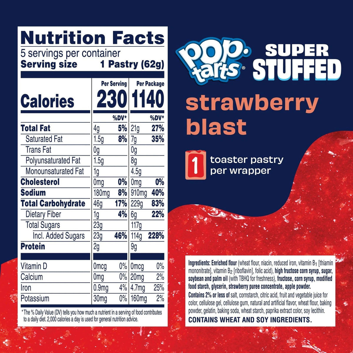 Pop-Tarts Super Stuffed Strawberry Blast Toaster 5 Count (Pack of 12)