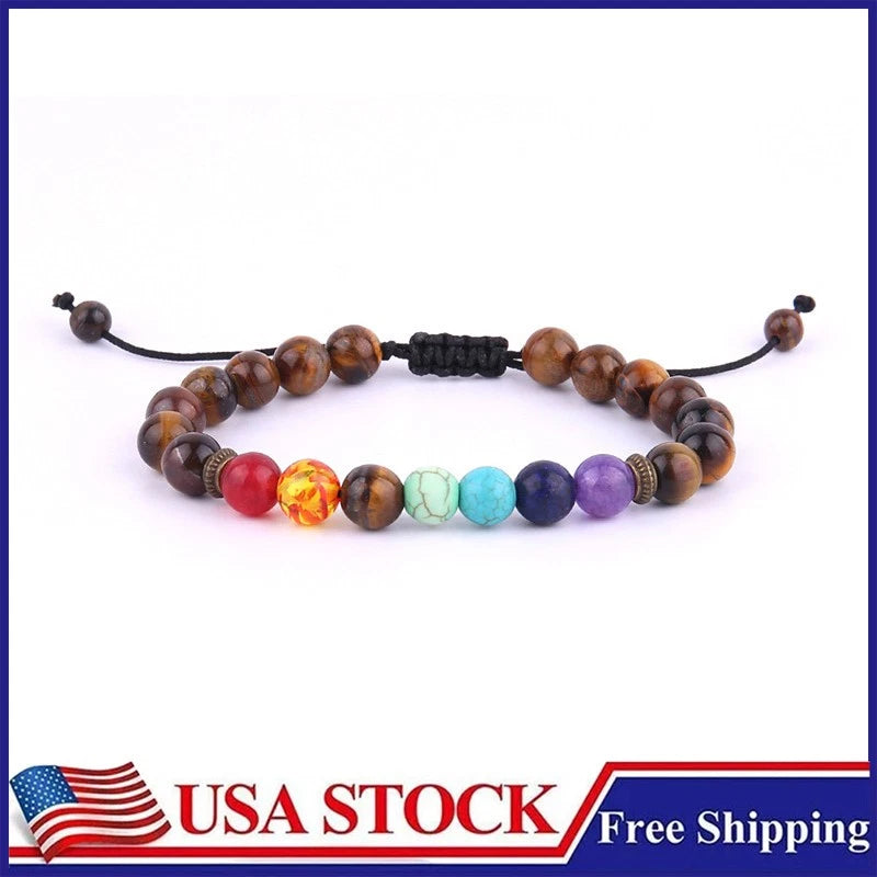 7 Chakra Tiger's Eye Stone Bracelet for Healing Protection