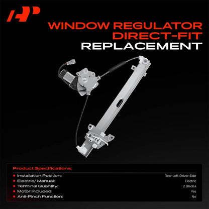 A-Premium Rear Left Power Window Regulator w/ Motor for Mitsubishi Galant (2004–2012) MR599949, 748-584, 748584, 135-58656L, 13558656L