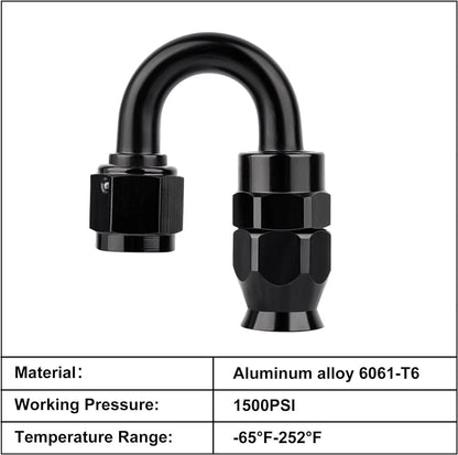 4AN PTFE Hose End Fitting 180 Degree Black for PTFE Hose (2 Pack)