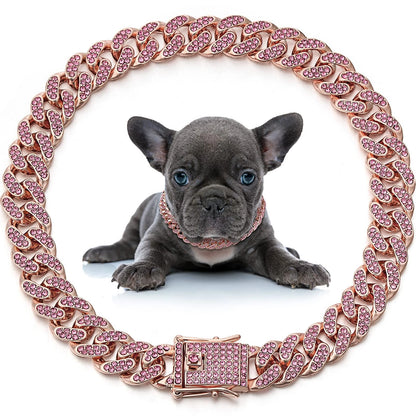 Dog Chain Collar for Puppy (14 Inches, Rose Gold, Pink)