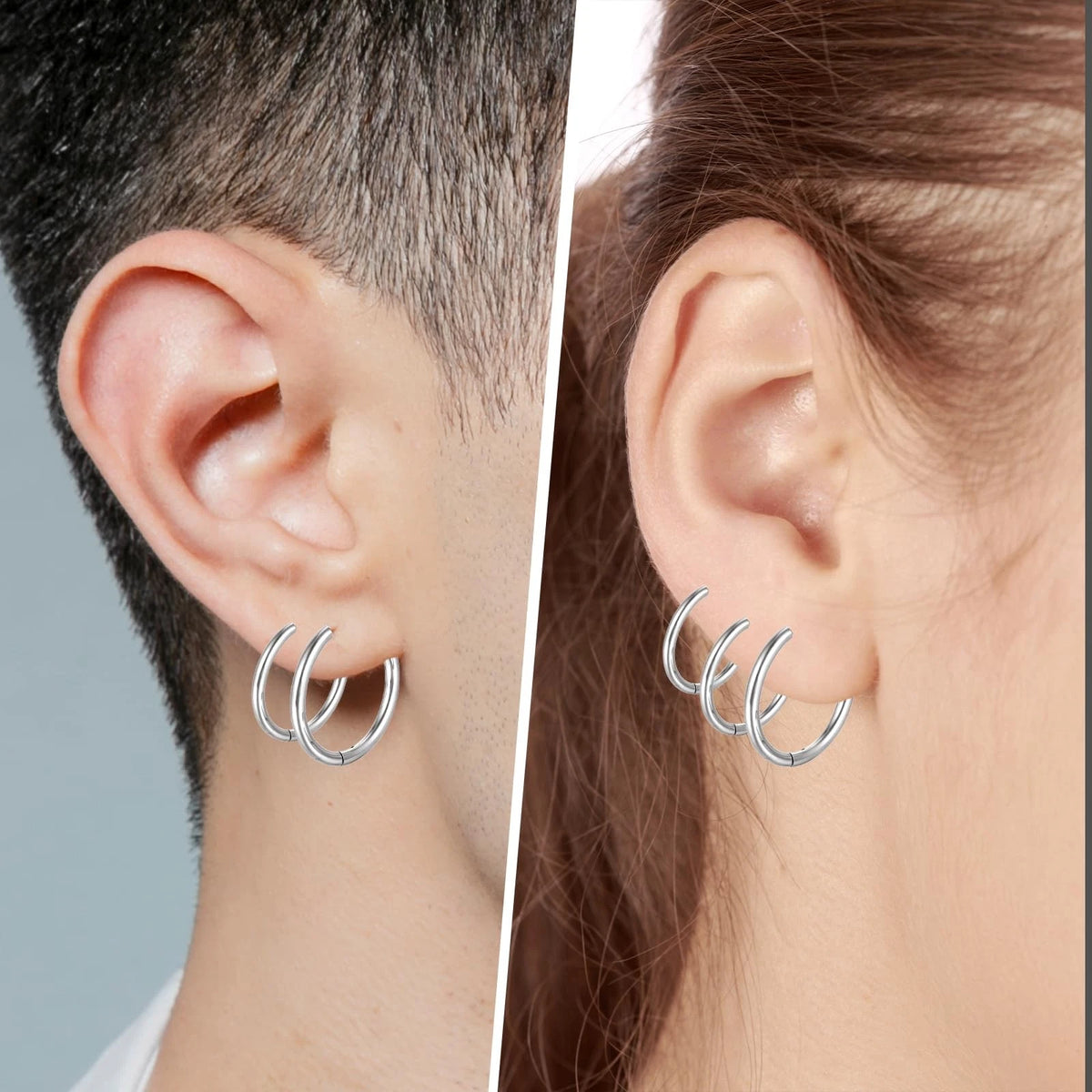 Set of 7 Stainless Steel Hoop Earrings 8-20 mm, Silver